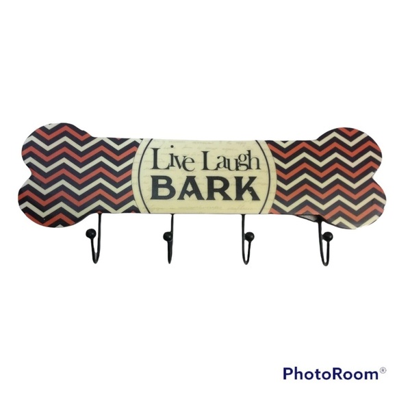 Dog Bone Shape Hook Rack Decorative Lacquer Placque 4 Metal Hooks - Picture 2 of 8